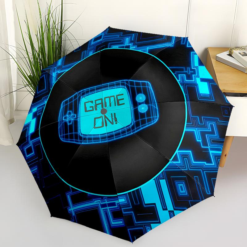 Game Console Theme Folding Umbrella-Fashionable Auto-Open Design 8 Iron Ribs Plastic Handle Foldable Sunshade,Perfect Gifts