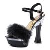 Женские босоножки на высоком каблуке 14 см, пикантный пушистый толстый каблук со стразами и металлической пряжкой Fairy, серия 10365, каблук 14 см, платформа 4 см, LFD