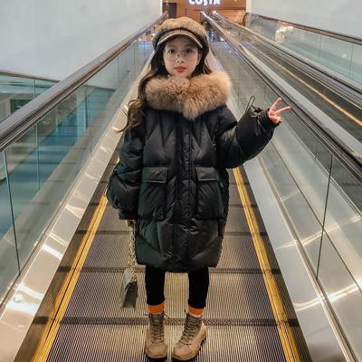 Высококачественное пуховое пальто для девочек, куртка на хлопковой подкладке из белого утиного пуха средней длины, детское пальто в корейском стиле