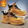 Men's High-Top Martin Boots - Velvet Winter Work Shoes, Retro Style with Thick Soles and Warm Cotton Lining.