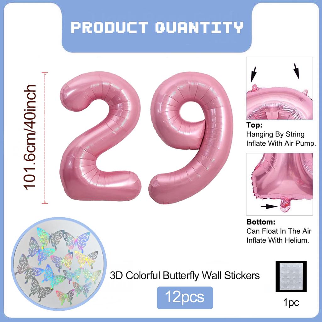 Pink Butterfly Number Balloon, 3D Stereoscopic Butterfly Number 0-9 Used for Anniversary Birthday Party Photography