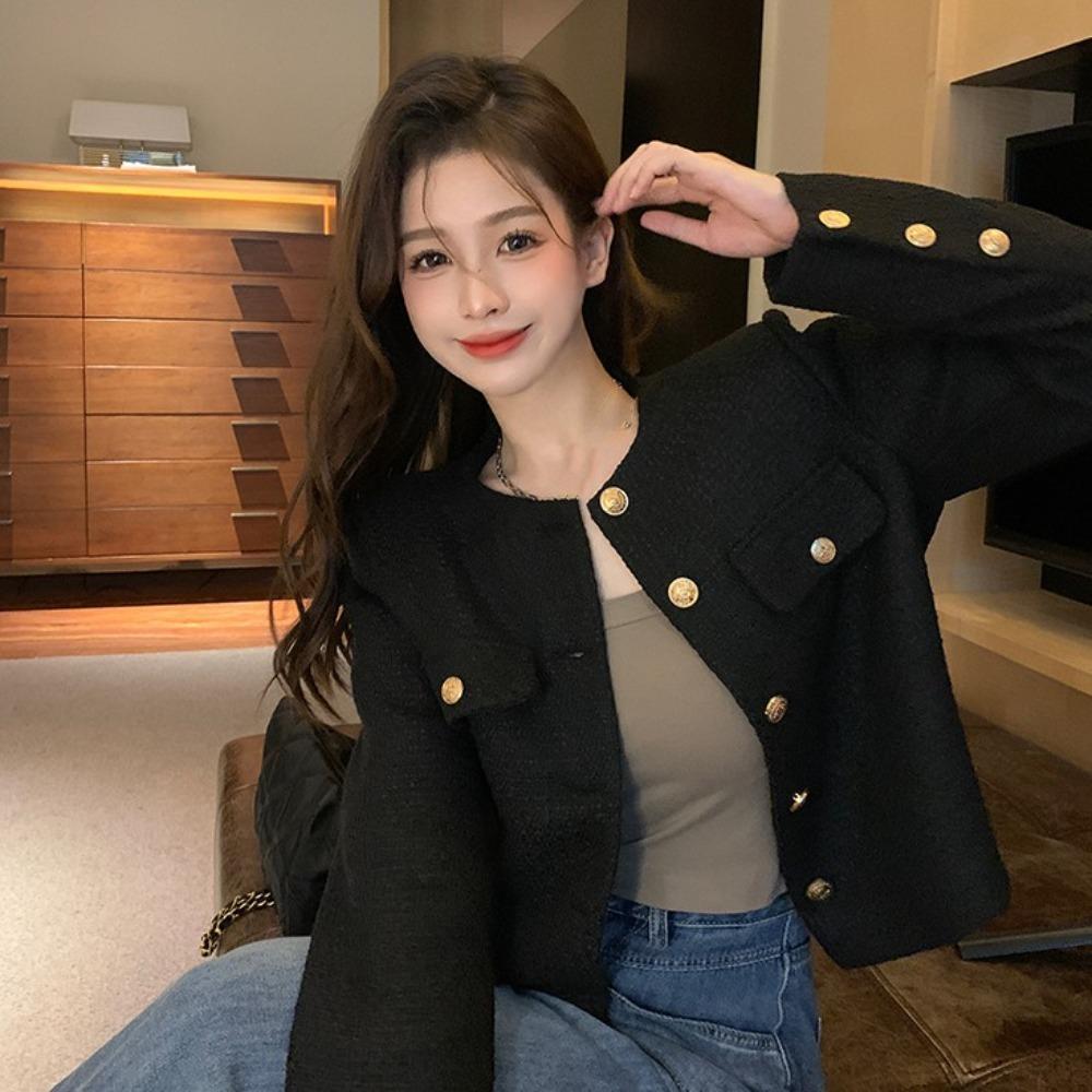 Женская винтажная верхняя одежда на пуговицах, с длинным рукавом, элегантные короткие пальто, модный кардиган, весна-осень
