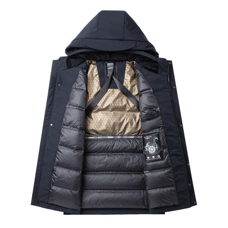 Мужская куртка средней длины на гусином пуху с подкладкой из графена, съемная куртка для повседневного делового отдыха с капюшоном