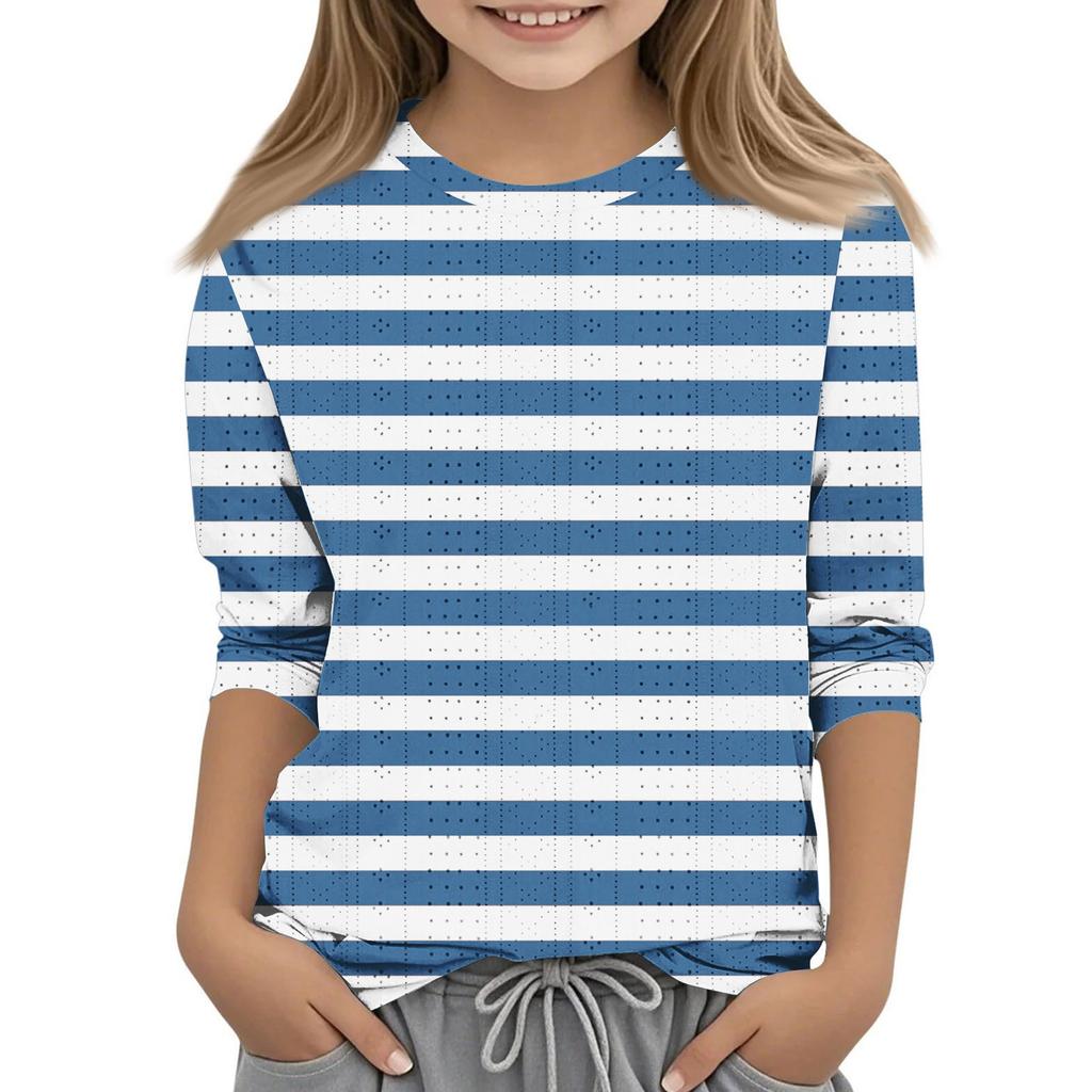 Топы с принтом для девочек 5-16 лет с круглым вырезом и рукавами 3/4 Футболки Модные топы Наряды Футболки