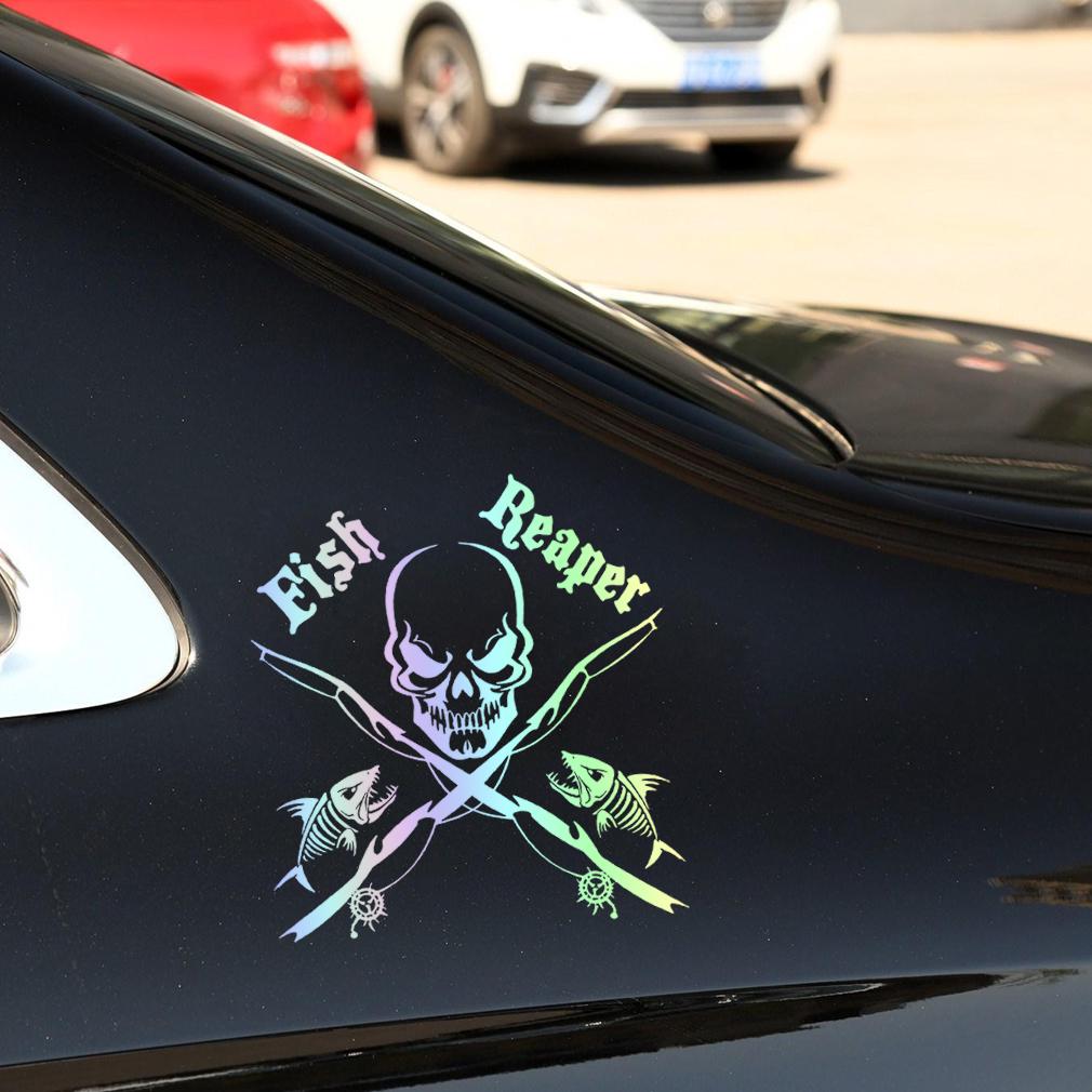 17 см * 17 см рыбный жнец череп удочка автомобиль лодка грузовик окно виниловая наклейка графическая наклейка стили черный, серебристый C8-0731