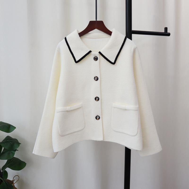 Осень и зима новый свободный вязаный двусторонний кардиган дизайн темперамент свитер куртка женская