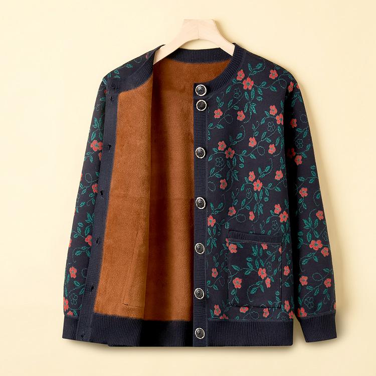 Вязаный кардиган для женщин среднего и пожилого возраста, свитер, одежда для пожилых с плюшевой подкладкой, пальто для бабушки на осень и зиму, женские модели.