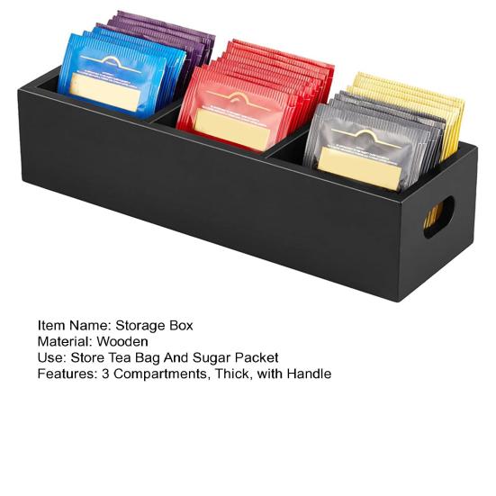 Коробка для хранения сумок, 3 отделения для разных вкусов, толстый деревянный держатель для пакетов с сахаром, контейнер для чайных пакетиков для