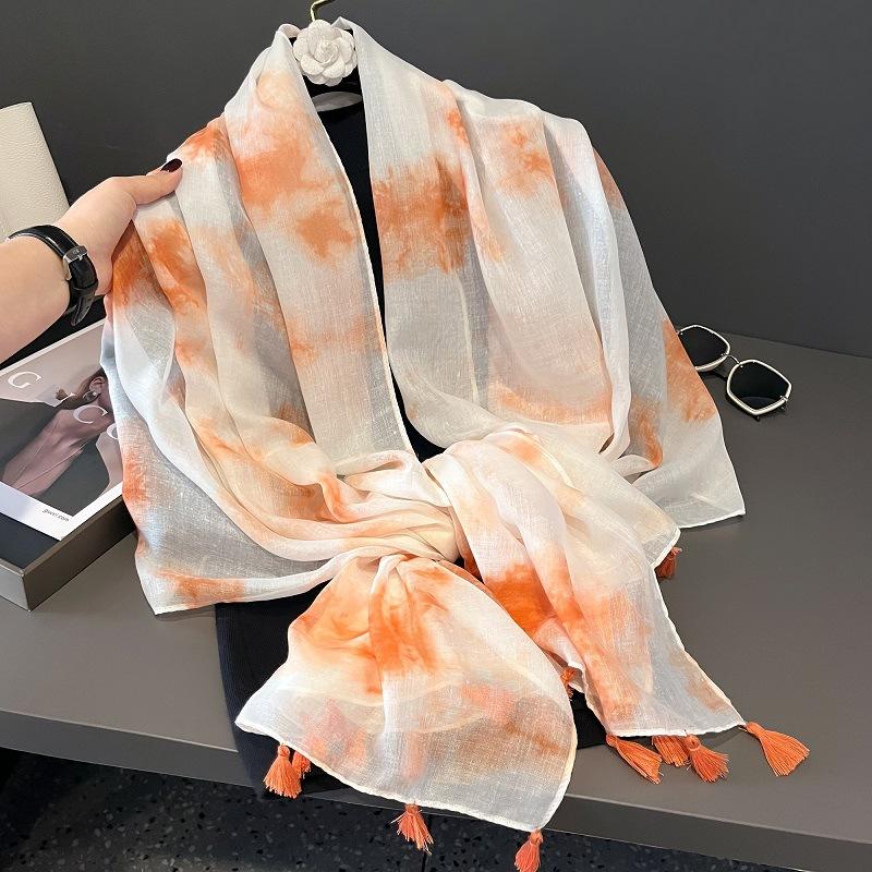 Plain Ombre Ink Painting Abstract Tassel Viscose Shawl Scarf Lady Tie-Dyed Wrap Pashmina Stole Bufandas Muslim Hijab 180*90Cm