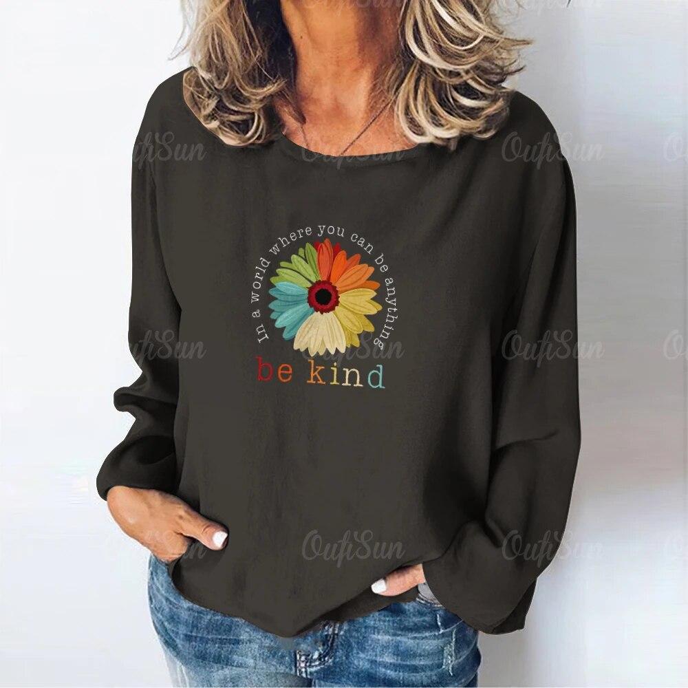 Женская футболка с длинным рукавом, винтажные топы с принтом, повседневные выходные, базовая футболка с круглым вырезом для девочек, женские футболки Y2k, осенняя одежда большого размера