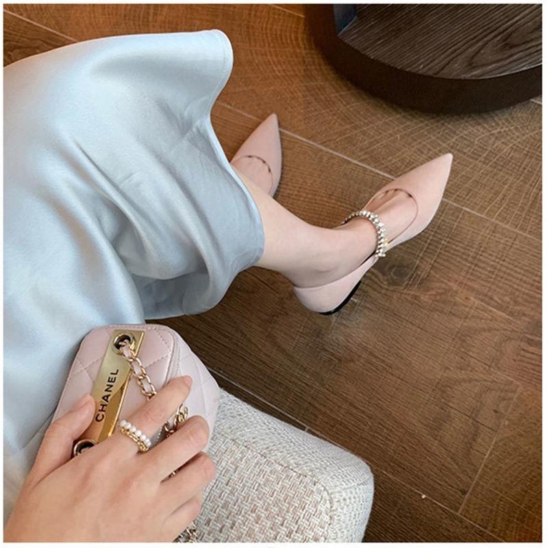 Весна 2025 Туфли Мэри Джейн на плоской подошве с цепочкой из стразов в стиле феи - Лакированная кожа, Заостренный носок, Корейская мягкая подошва