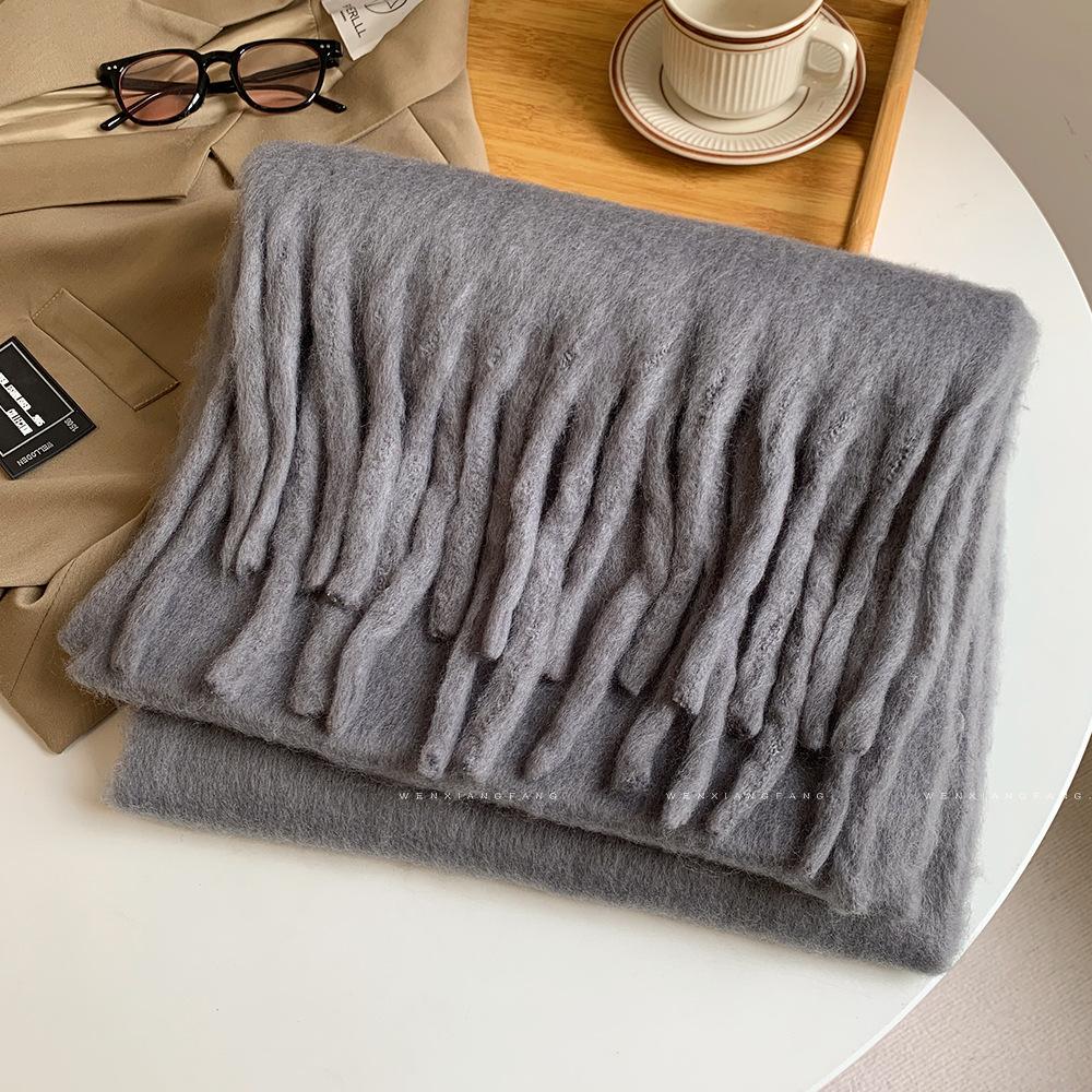 2025 Autumn/Winter New Women'S Extended Thick Solid Color Mohair Scarf Coarse Braid Student Shawl Neck
