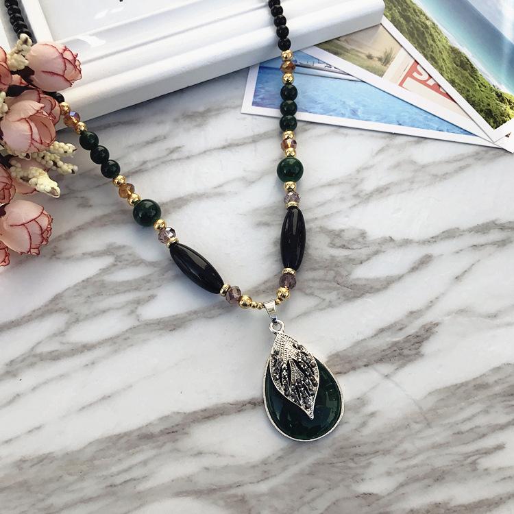 Ожерелье из бисера, длинная винтажная веревка в стиле бохо, ломтик цепи, каменные подвески, богемные этнические женщины