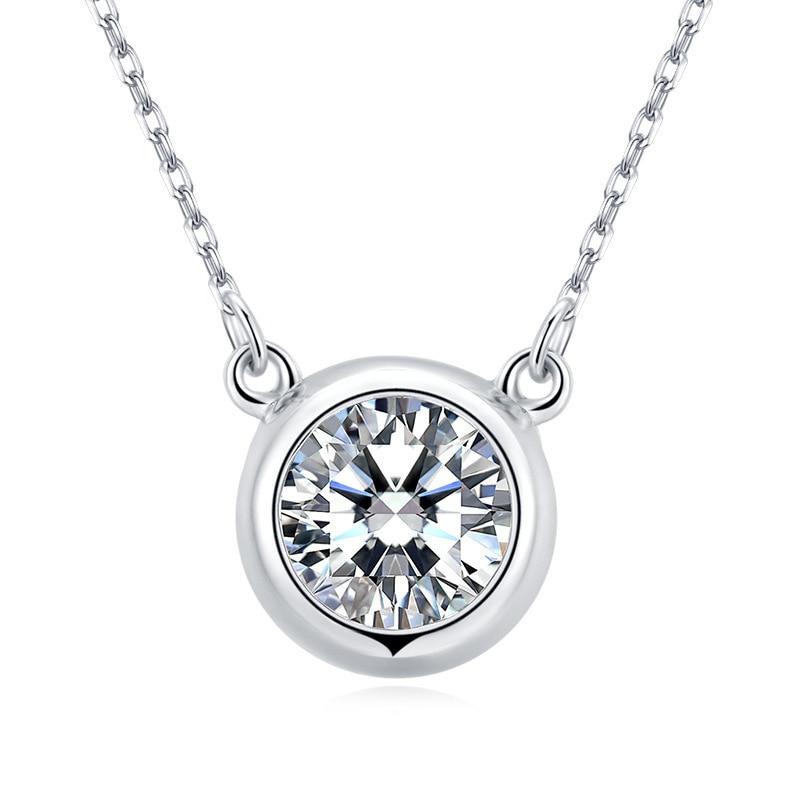 100% Moissanite Dimond 0.5ct 1.0ct D Color Round Necklace 925 Sterling Silver Necklace Exquisite Fine Jewelry For Women'S Gifts
