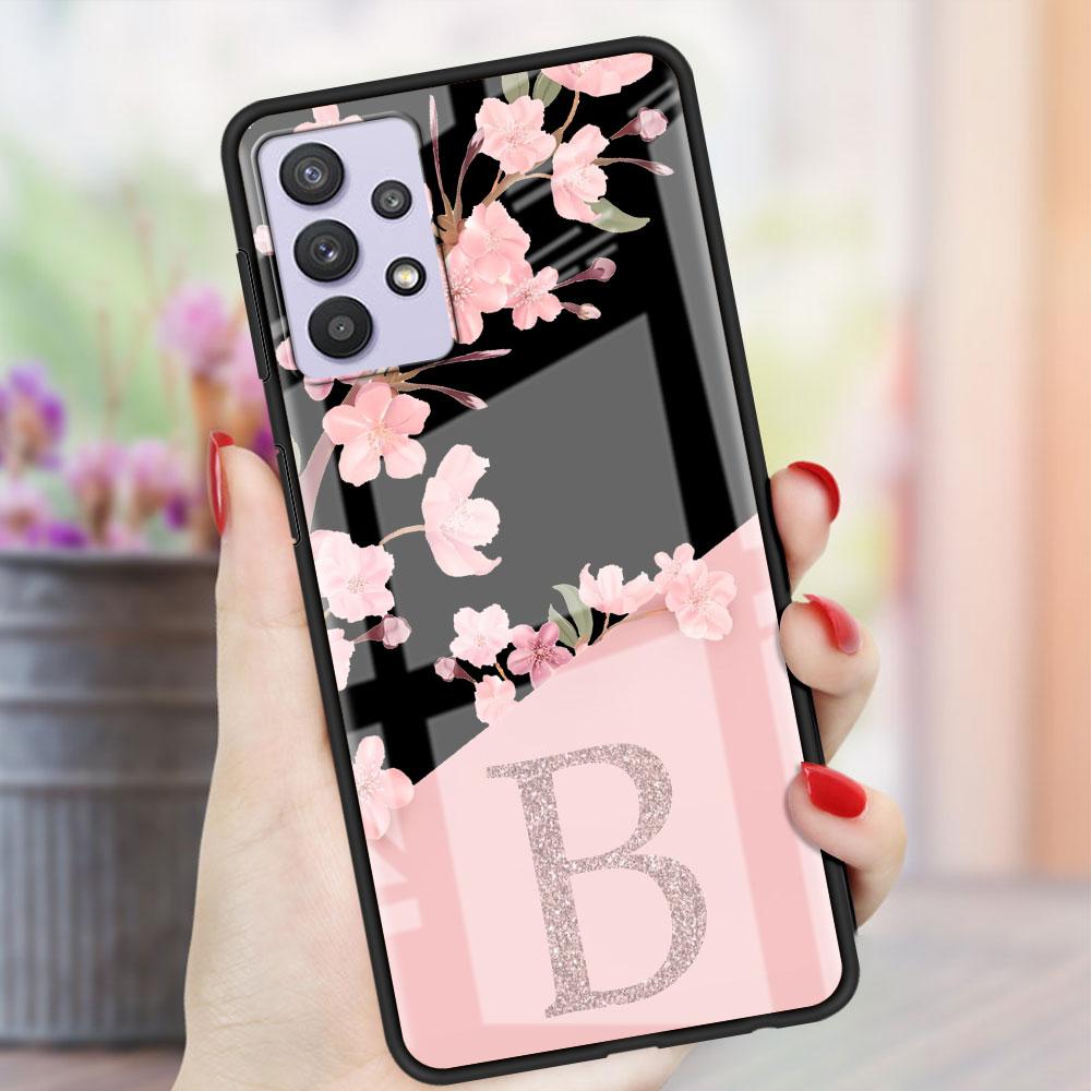 Пользовательский чехол Cherry Blossom Flower Initial Glass для Samsung Galaxy A52 A71 A50 A51 A70 A21s A31 A72 A10 A12 A22 5G Phone Cover