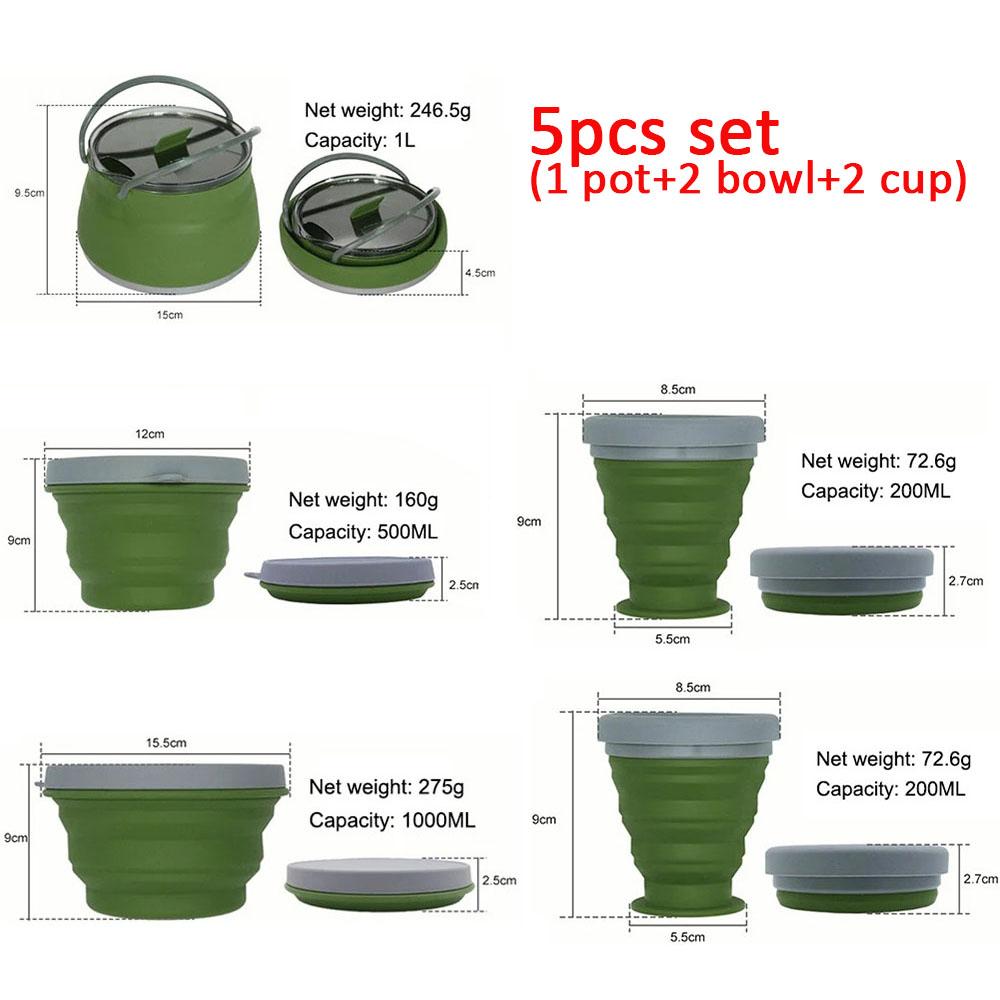 3/4/5 шт. Силиконовый складной чайник для кемпинга, кипящая вода, герметичная чашка для чая, кофе, кружка, посуда для отдыха на открытом воздухе, термостойкая.