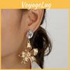 Flower Gold Metallic Earrings With Decorative Stones For Fashion And Celebration