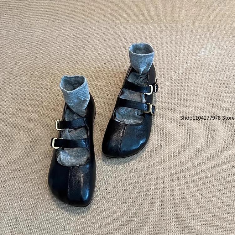 Модные туфли таби на ремешке с двойной пряжкой, женские однотонные кожаные Мэри Джейн на низком каблуке, женские лоферы-троттеры, обувь для ходьбы босиком