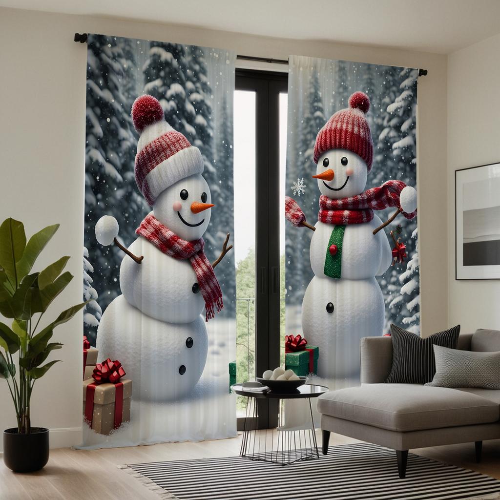 2 шт. HD Рождественская белая декоративная занавеска со снеговиком Белая занавеска с цифровой печатью Украшение дома в стиле украшения гостиной