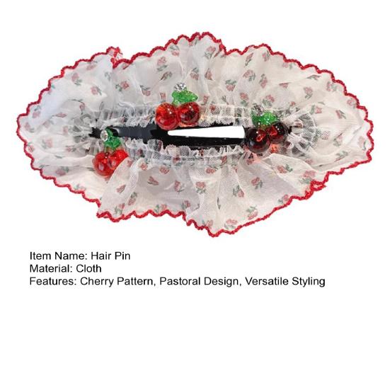 Hair Pin Strong Clamping Force Transparent Mesh Lace Clip with Cherry Decoration Half-Tied