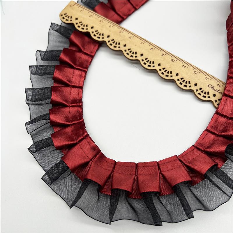 Элегантный и изысканный 4 см двойной складки прозрачный шифон кружево одежда подол одежда DIY аксессуары многоцветный кружевной тесьма ремесла изготовление лент