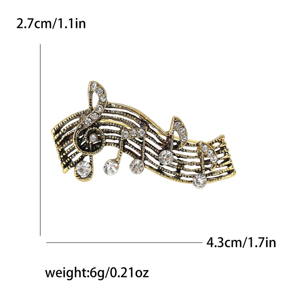 Fashion High-End Retro Alloy Rhinestone Music Note Brooch Personalized Men'S And Women'S Suit Coat Corsage Jewelry Pin