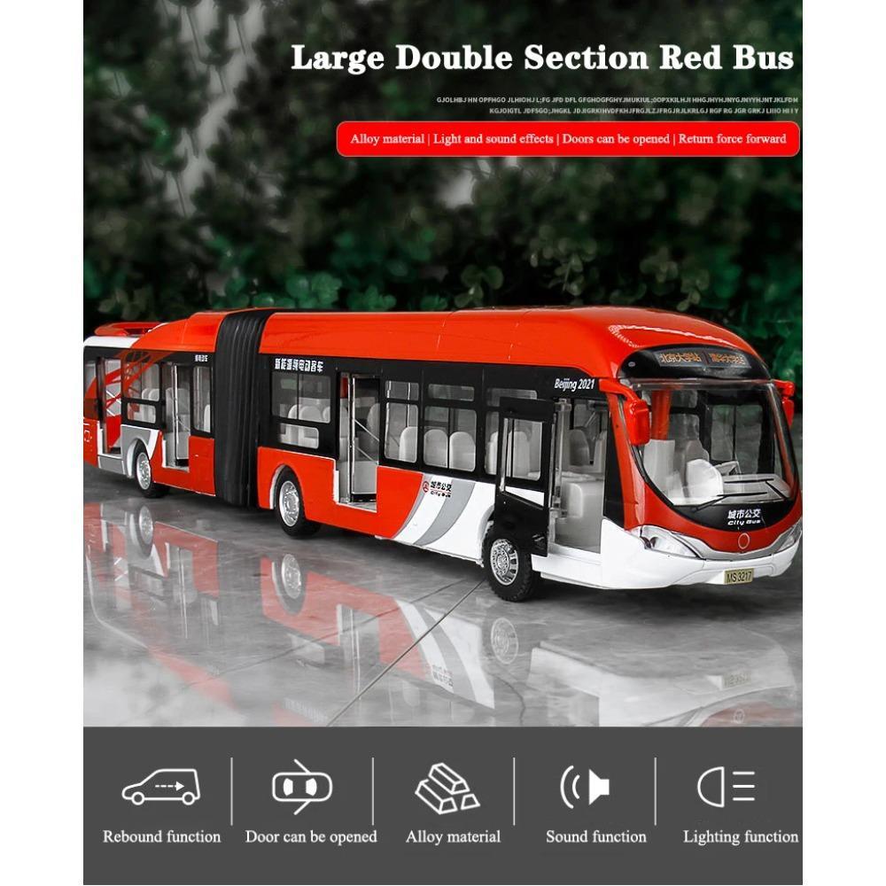 1/32 Alloy Diecast Beijing Bus Model Toys Large Double Section Articulated Sightseeing Tour Bus Sound Light Pull Back Boy Birthday Gifts