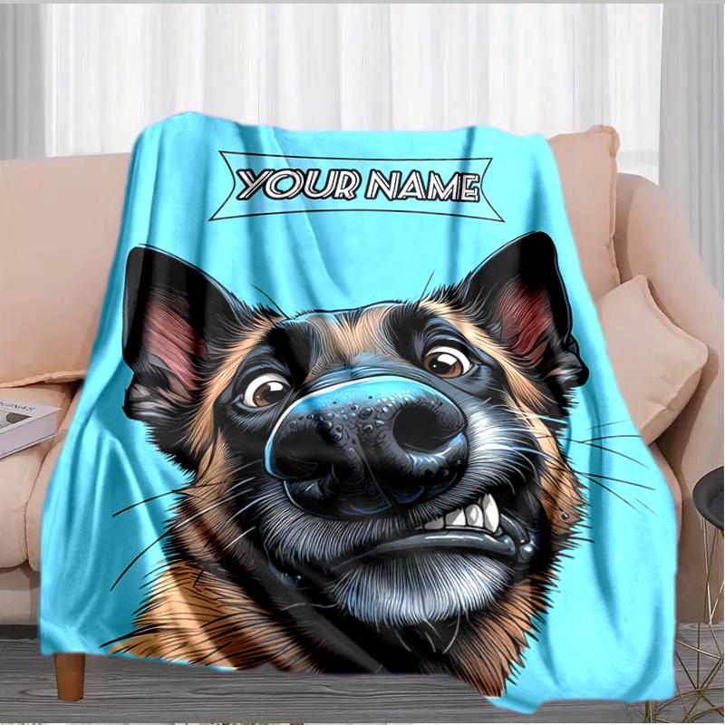 1PC Custom Name "Bold Dog Portrait Design" flannel blanket versatile,all-season throw suitable for the living room,bedroom,camping,travel,and gift