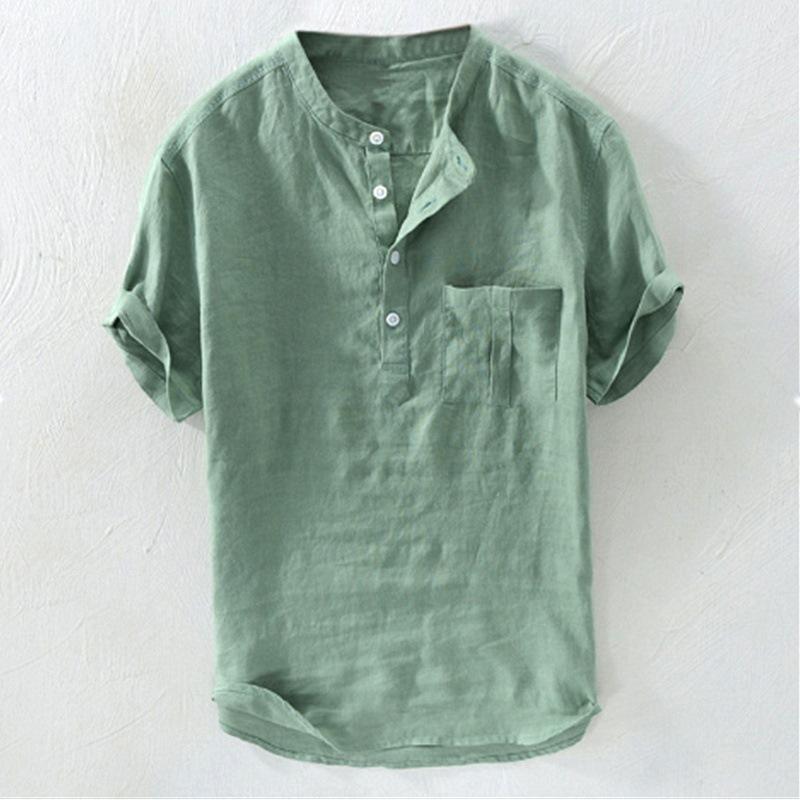 Sleeve Color Short Solid Mens Fashion Casual Shirt Mens Loose Pullover Tops