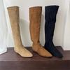 Ботильоны на толстом каблуке с острым носком, женские ботинки 2025, новые осенне-зимние замшевые тонкие ботинки, длинные рыцарские сапоги