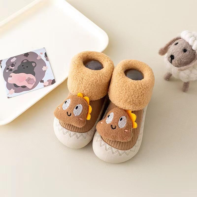 Newborn Baby Toddler Shoes Spring and Autumn Moving Season Cartoon Fleece Thickened Indoor Non-slip Soft Sole Indoor Floor Shoes