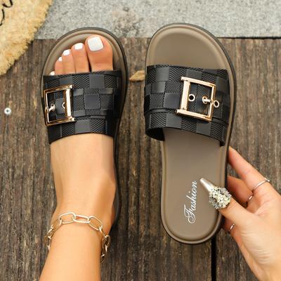 Модные новые женские шлепанцы с пряжкой и открытым носком, износостойкие офисные белые плоские тапочки, летние песчаные пляжные сандалии, женская обувь