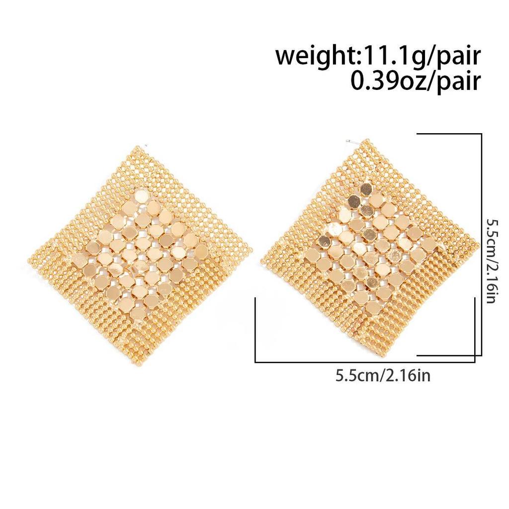 SHIXIN Vintage Metal Sequins Geometric Stud Earrings Women Luxury Irregular Large Square Piercing Earrings Party Jewelry Gifts