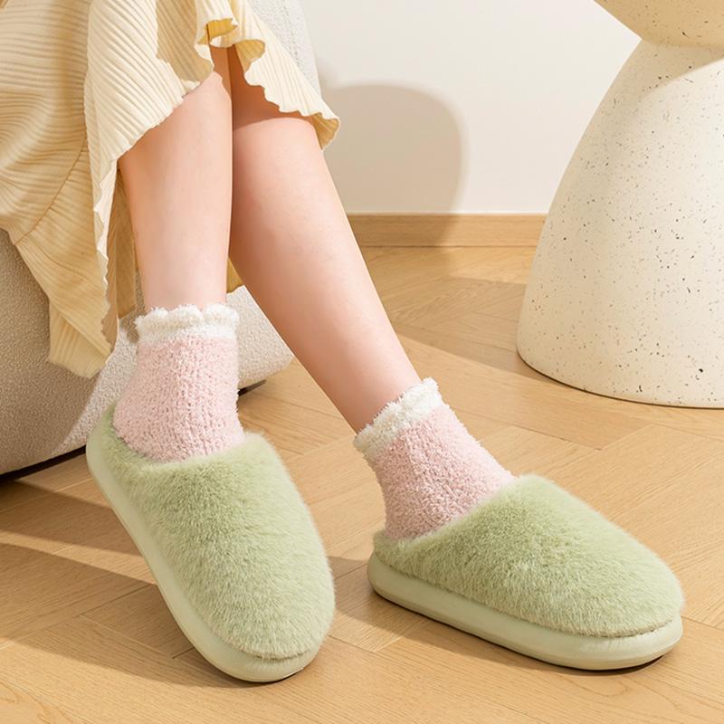 Женские домашние тапочки из искусственного меха, зимние однотонные, с мягкой подошвой, плюшевые, удобные, теплые, хлопковые тапочки с толстой подошвой