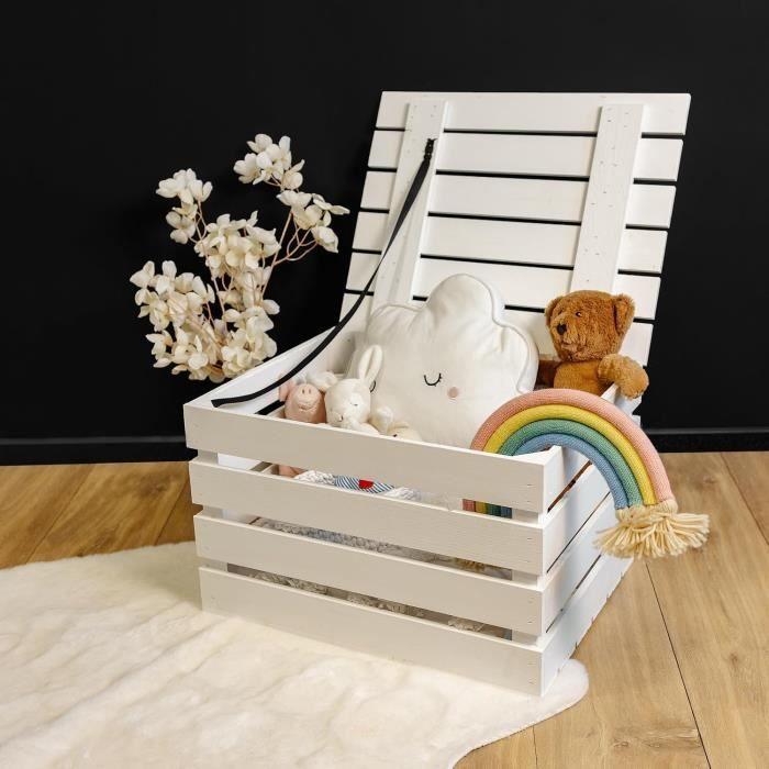 Coffre de rangement - CREATIVE DECO - 50 x 40 x 30 cm - Bois massif - Style vintage - Livré monté