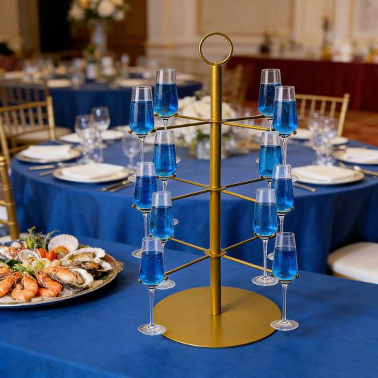 Champagne Tower 3 Tier 12 Brackets Cocktail Tree Stand Metal Wine Glass Display Holder Party Bar Wedding Cocktails Martini Margarita Wine Drinks Stand