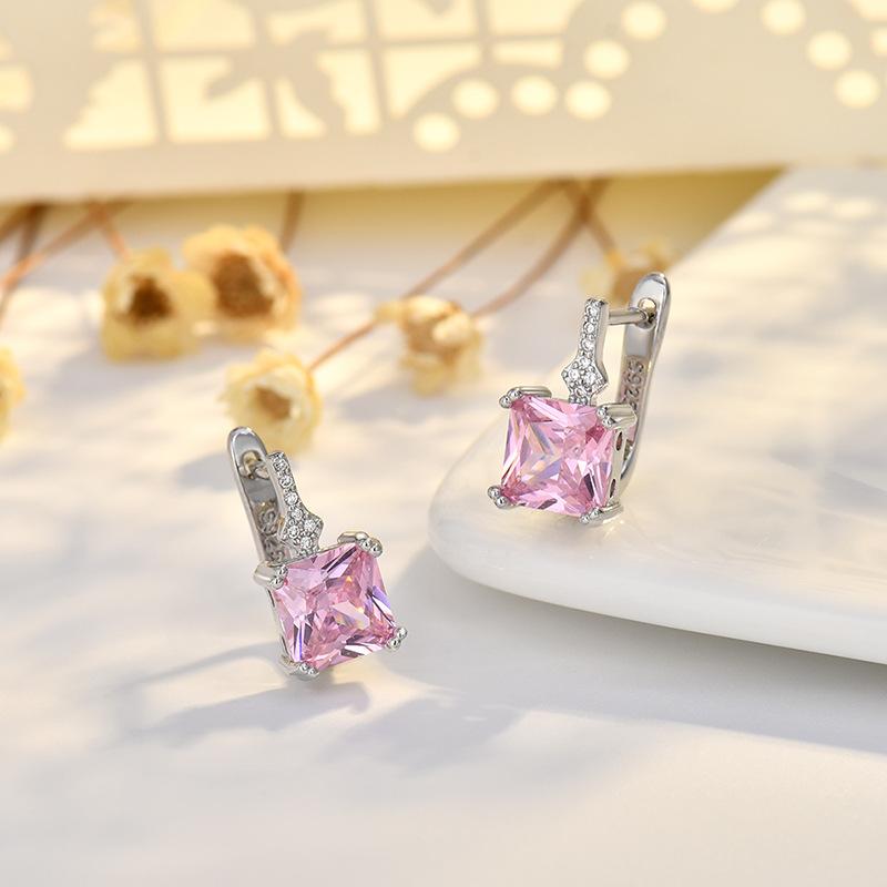 BELLA BOX Fashionable And High-end Square Zircon Ear Buckles With Geometric Design For Women, Simple Korean-style Earrings