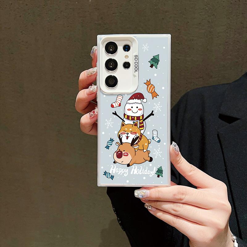 Рождественский лазерный чехол для телефона с астронавтом для iPhone 15 14 Pro Max 13 12 11 Samsung S23 S22 Ultra A54 A53 Противоударный задний чехол с рисунком оленя и Санта-Клауса