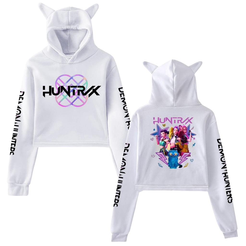 Kpop Demon Hunters Huntrix Crop Tops Cat Ears Sweatshirt Long Sleeve Girls Fashion Hoodie