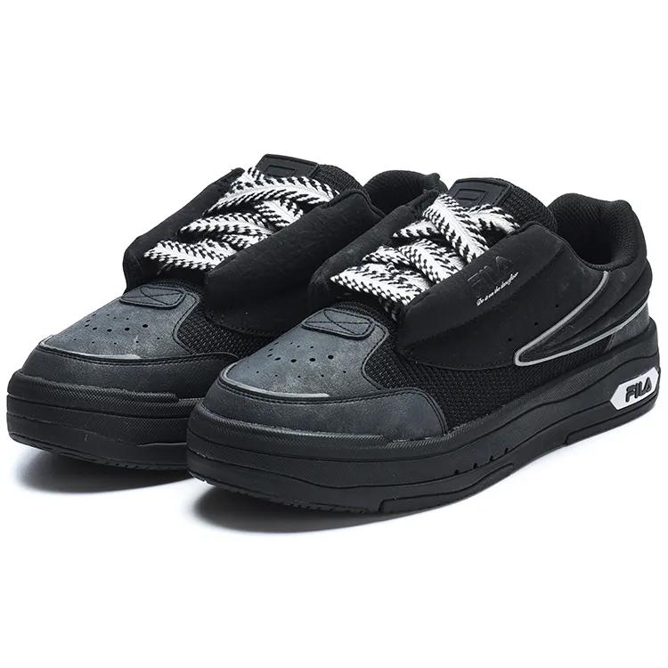 FILA Mix Textile , Synthetic Leather Abrasion Resistant Low top Skateboard Shoes Men's Black (Unisex) Skate Shoes F12M314203FBK