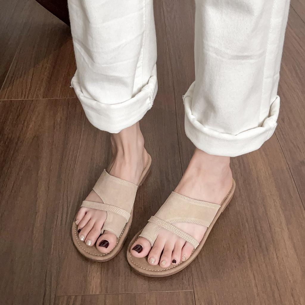 Weiwei Girl 722-1 Leather Toe Slippers Women's Summer Wear Flat Bottom with Skirt Beach Cool Slippers