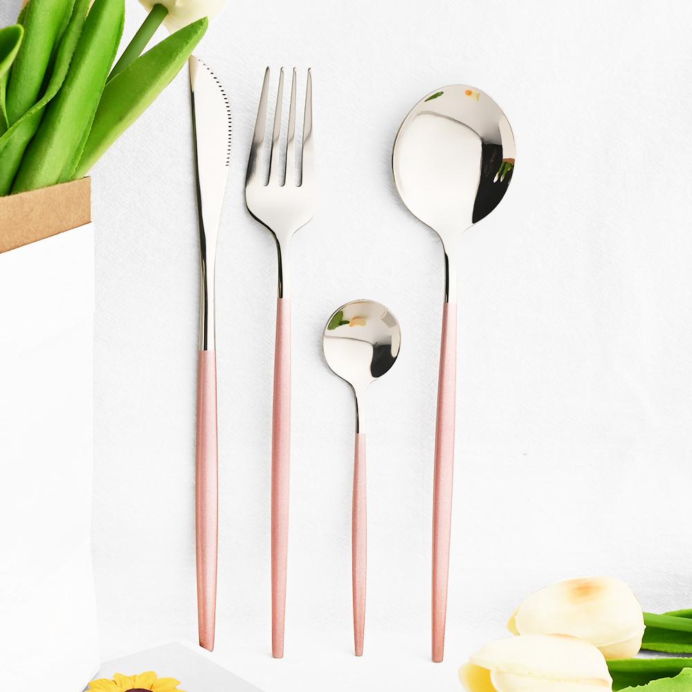 16 шт. Зеркальный розовое золото Набор столовых приборов из нержавеющей стали Нож Кофейная ложка Вилка Набор посуды Западные кухонные столовые приборы