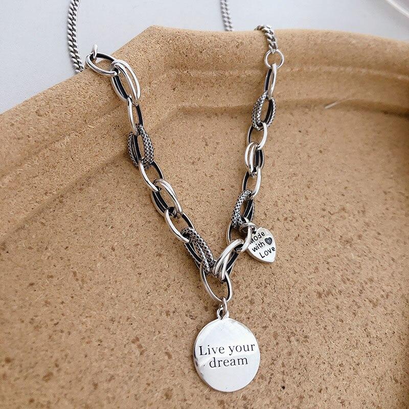 Стерлингового Серебра 925 Толстая Цепь Ожерелье INS Мода Хип-Хоп Винтаж Дизайн ЛЮБОВЬ Сердце Кулон Тайский Серебряный Ювелирные Изделия Партии