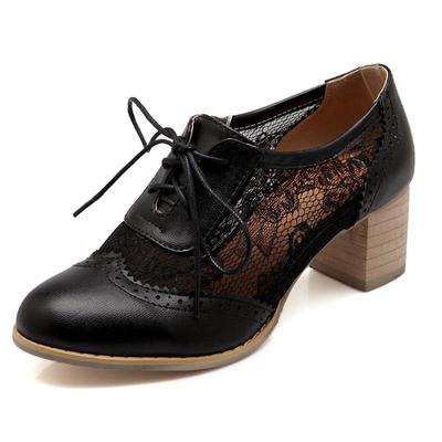 Модные женские туфли-лодочки с круглым носком, на массивном каблуке 5,5 см, на шнуровке, из дышащей сетки, большого размера 41 42 43, мягкие повседневные броги