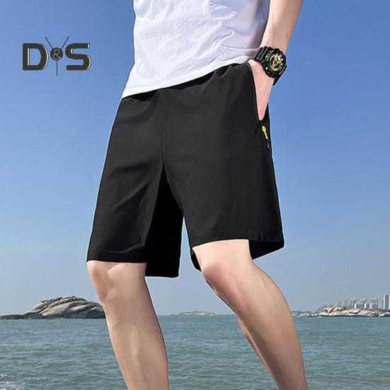 Мужские спортивные шорты, однотонные, прямые, с эластичной резинкой на талии, повседневная одежда, карманы на молнии, ретро, ​​тонкие летние шорты выше колена, мужская одежда