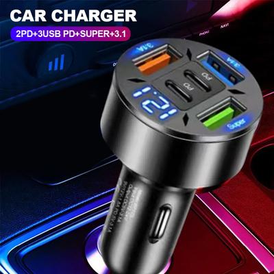 Автомобильное зарядное устройство 66 Вт с 3 USB-портами, быстрая зарядка QC 3.0, USB Type-c, 5 портов USB A+USB C, быстрая зарядка, адаптер для прикуривателя