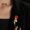 Red Rose Brooch Oil Dripping Process Jewelry Suit Coat Collar Dress Hat Decoration Flower Brooch for Formal Party Wedding