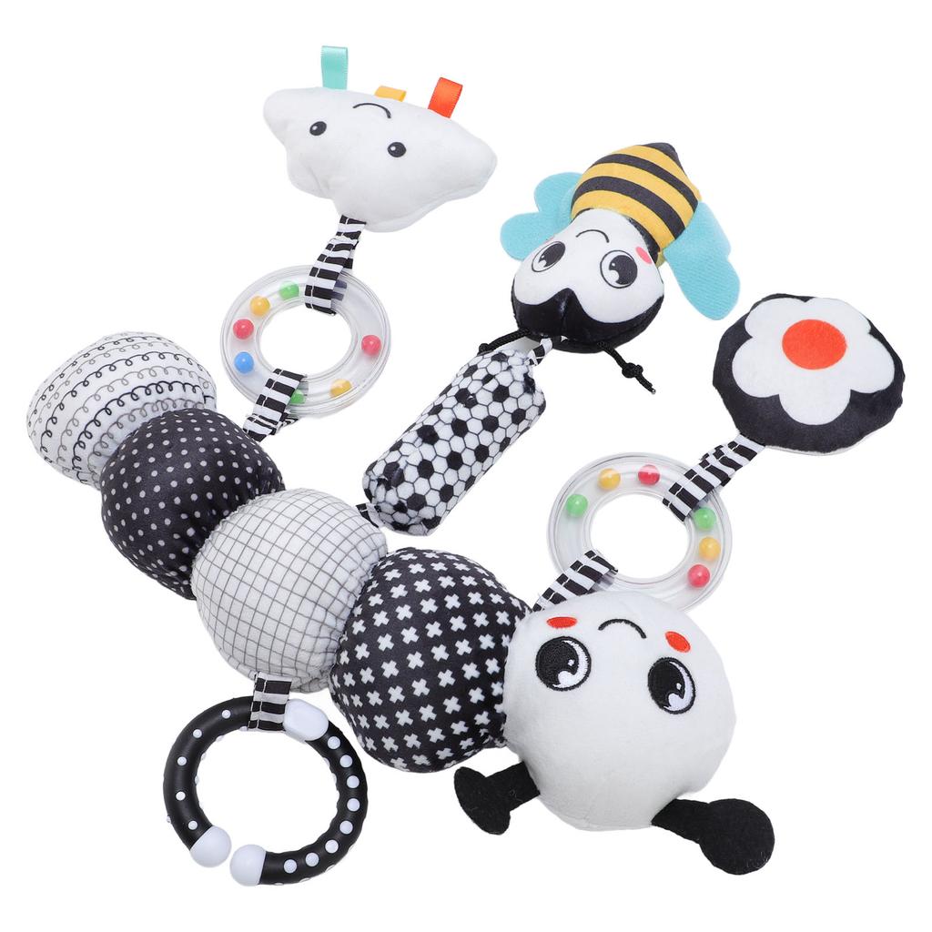 Подвесная игрушка для кровати, плюшевая игрушка ручной работы в виде животного с подвесными колокольчиками черного и белого цвета