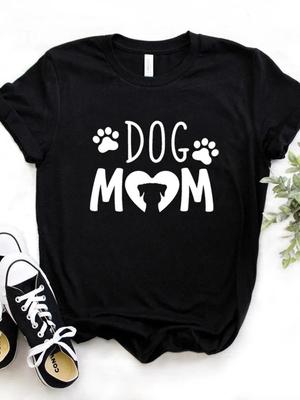 Женская футболка с принтом Dog Mom PAW Футболка женская с коротким рукавом и круглым вырезом Свободная футболка женская повседневная футболка одежда топы