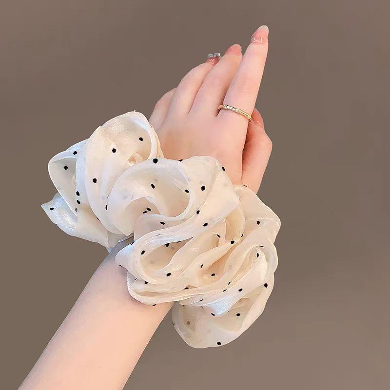 1 Pc Women Oversized Fashion Dot Point Mesh Hair Rope Large Fabric Elastic Hair Band Ponytail Holder Headwear
